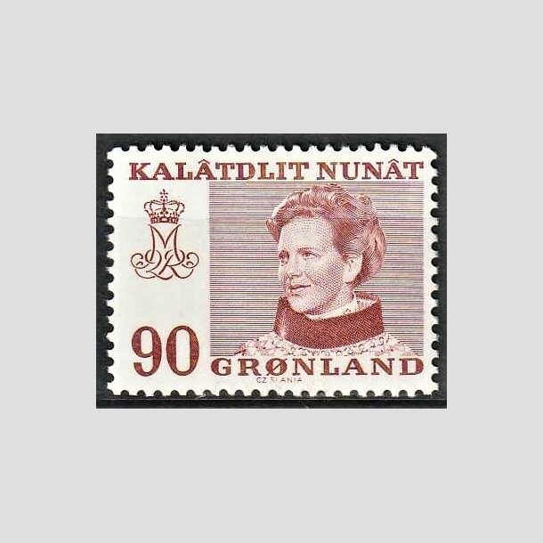 FRIMRKER GRNLAND | 1974 - AFA 90 - Dronning Margrethe - 90 re brunrd - Postfrisk