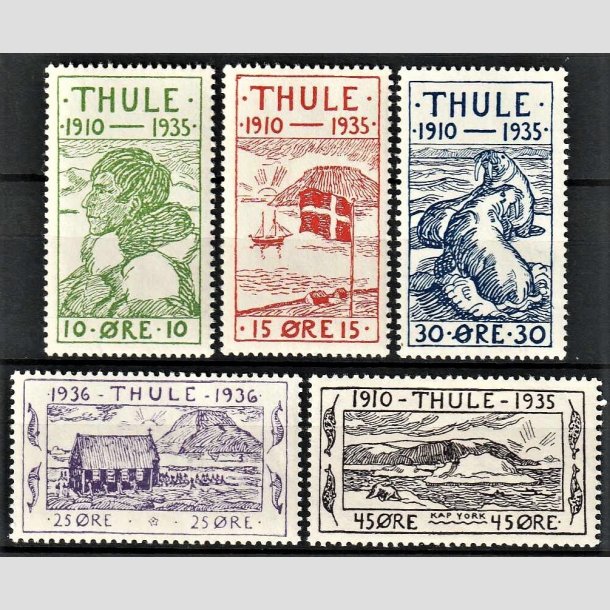 FRIMRKER GRNLAND | 1935-36 - AFA 1-5 - Thule - 10 - 45 re i komplet st - Postfrisk