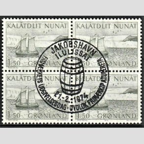 FRIM�RKER GR�NLAND | 1974 - AFA 87 - Postbefordring - 1,50 kr. gr�n (den m�rke) i 4-blok - Pragtstemplet