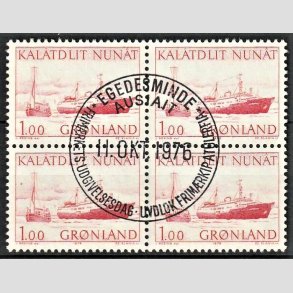 FRIM�RKER GR�NLAND | 1976 - AFA 99 - Postbefordring - 100 �re r�d i 4-blok - Pragtstemplet