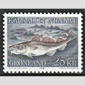 FRIM�RKER GR�NLAND | 1981 - AFA 129 - Torsk - 25 kr. bl�/brun - Postfrisk