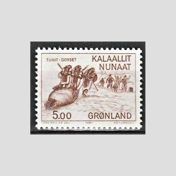 FRIMRKER GRNLAND | 1981 - AFA 132 - Saqqaq og Tunit-Dorset kulturen - 5,00 kr. brun - Postfrisk