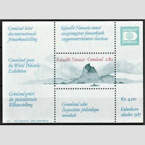 FRIM�RKER GR�NLAND | 1987 - AFA 178 - Hafnia 87 - Miniark 2,80 + 1,20 kr. flerfarvet - Postfrisk
