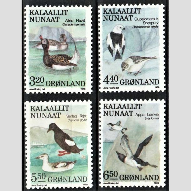 FRIMRKER GRNLAND | 1989 - AFA 194-191 - Fugle III. - 3,20 - 6,50 kr. flerfarvet i st - Postfrisk