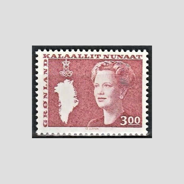 FRIMRKER GRNLAND | 1988 - AFA 179 - Dronning Margrethe. - 3,00 kr. rd - Postfrisk