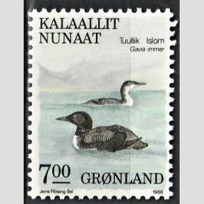 FRIM�RKER GR�NLAND | 1988 - AFA 184 - Fugle II. - 7,00 kr. flerfarvet - Postfrisk