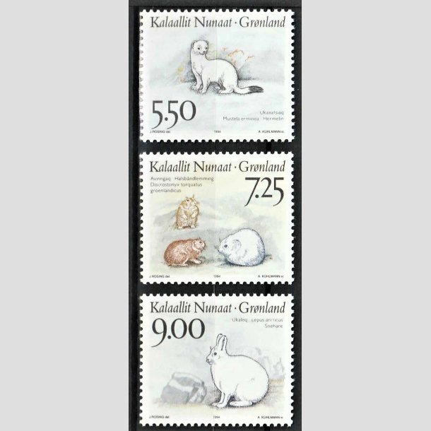 FRIMRKER GRNLAND | 1994 - AFA 251-53 - Landdyr i Grnland II. - 5,50 - 9,00 kr. flerfarvet i st - Postfrisk