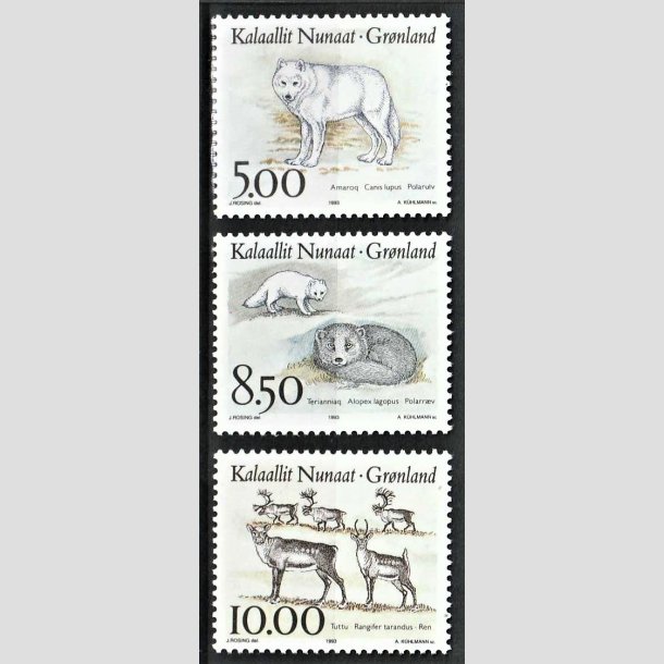 FRIMRKER GRNLAND | 1993 - AFA 241-43 - Dyr i Grnland I. - 5,00 - 10,00 kr. flerfarvet i st - Postfrisk