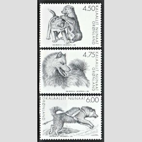 FRIM�RKER GR�NLAND | 2003 - AFA 404-06 - Sl�dehunde. - 4,50 - 6,00 kr. flerfarvet i s�t - Postfrisk