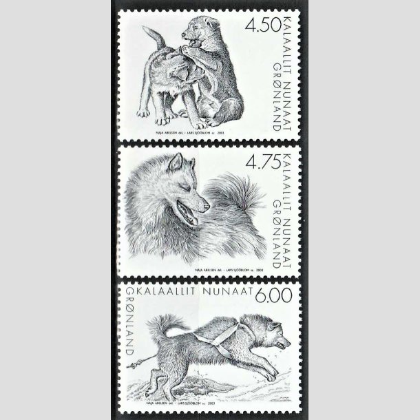 FRIMRKER GRNLAND | 2003 - AFA 404-06 - Sldehunde. - 4,50 - 6,00 kr. flerfarvet i st - Postfrisk