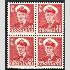 FRIMRKER GRNLAND | 1959 - AFA 44 - Frederik IX - 30 re rd i 4-blok - Postfrisk