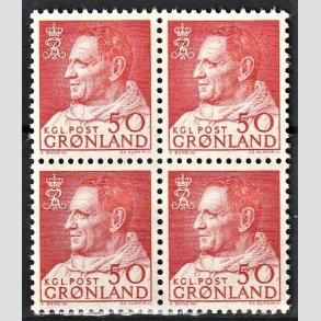 FRIMRKER GRNLAND | 1965 - AFA 65 - Frederik IX - 50 re rd i 4-blok - Postfrisk