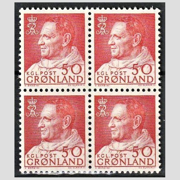 FRIMRKER GRNLAND | 1965 - AFA 65 - Frederik IX - 50 re rd i 4-blok - Postfrisk