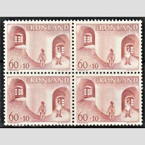 FRIMRKER GRNLAND | 1968 - AFA 70 - Brnesagen i Grnland - 60 + 10 re brunrd i 4-blok - Postfrisk
