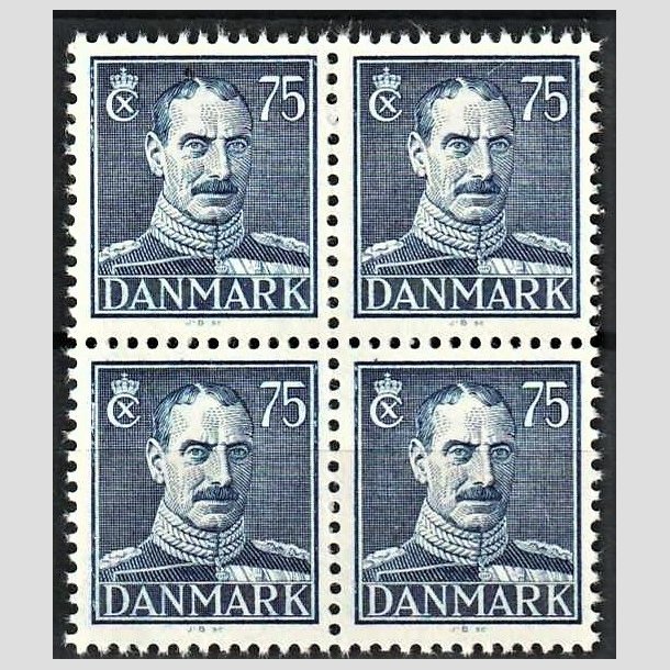 FRIMRKER DANMARK | 1946 - AFA 297 - Chr. X, Ny tegning - 75 re mrkbl i 4-blok - Postfrisk