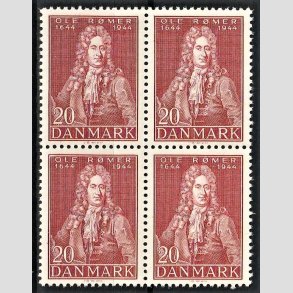FRIMRKER DANMARK | 1944 - AFA 288 - Ole Rmer - 20 re brunrd i 4-blok - Postfrisk
