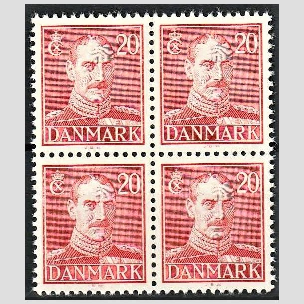 FRIMRKER DANMARK | 1942-44 - AFA 276 - Chr. X, Ny tegning - 20 re rd i 4-blok - Postfrisk