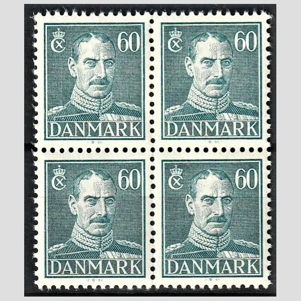 FRIMRKER DANMARK | 1944 - AFA 284 - Chr. X, Ny tegning - 60 re blgrn i 4-blok - Postfrisk