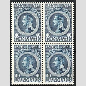 FRIMRKER DANMARK | 1945 - AFA 292 - Kong Christian X 75 r. - 40 re bl i 4-blok - Postfrisk