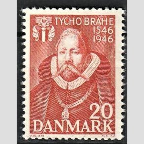 FRIMRKER DANMARK | 1946 - AFA 298 - Tycho Brahe - 20 re brunrd - Postfrisk