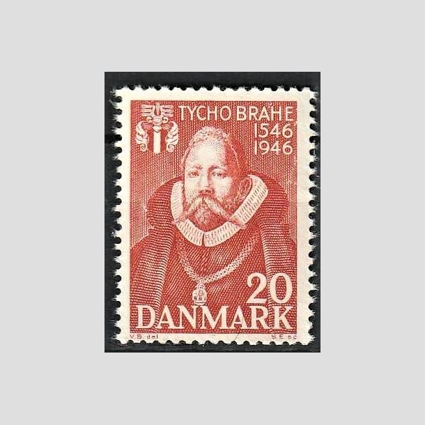 FRIMRKER DANMARK | 1946 - AFA 298 - Tycho Brahe - 20 re brunrd - Postfrisk
