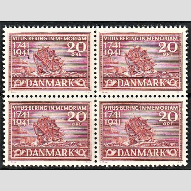 FRIMRKER DANMARK | 1941 - AFA 271 - Vitus Bering - 20 re brunrd i 4-blok - Postfrisk