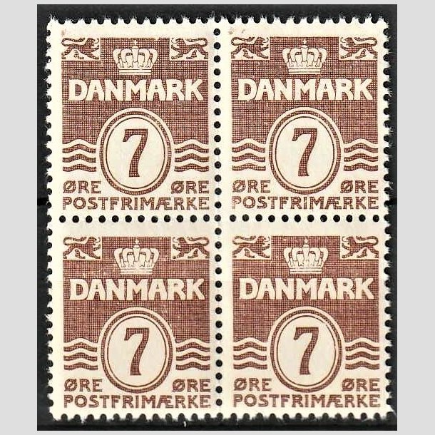 FRIMRKER DANMARK | 1940 - AFA 255 - Blgelinie - 7 re brun i 4-blok - Postfrisk