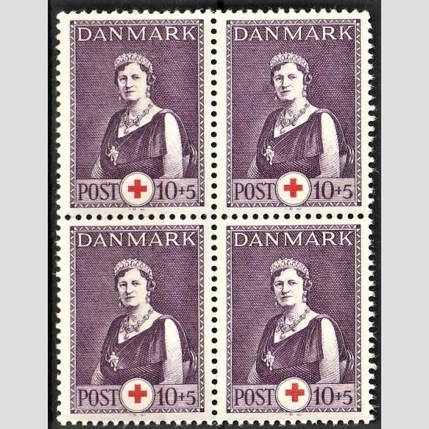 FRIMRKER DANMARK | 1939 - AFA 252 - Dronning Alexandrine Rde Kors - 10 + 5 re violet/rd i 4-blok - Postfrisk