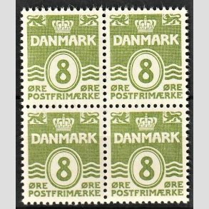 FRIMRKER DANMARK | 1940 - AFA 256 - Blgelinie - 8 re grn i 4-blok - Postfrisk