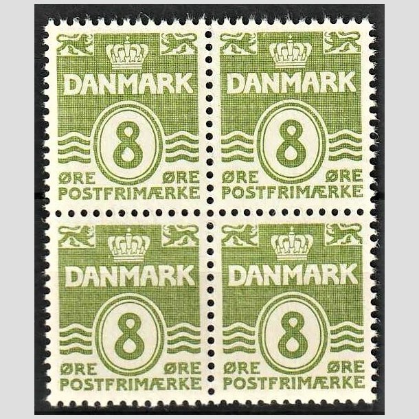 FRIMRKER DANMARK | 1940 - AFA 256 - Blgelinie - 8 re grn i 4-blok - Postfrisk