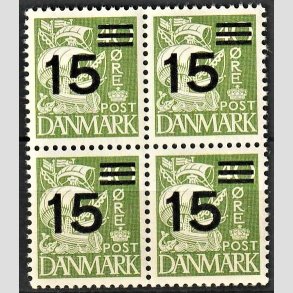 FRIMRKER DANMARK | 1940 - AFA 263a - Provisorier - 15/40 re grn type II (208a) i 4-blok - Postfrisk