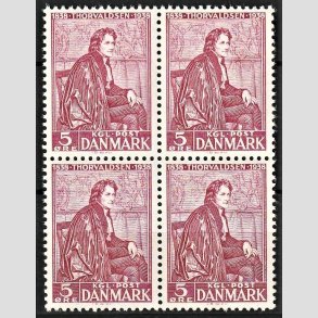 FRIMRKER DANMARK | 1938 - AFA 249 - Bertel Thorvaldsen - 5 re rdlilla i 4-blok - Postfrisk
