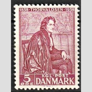 FRIMRKER DANMARK | 1938 - AFA 249 - Bertel Thorvaldsen - 5 re rdlilla - Postfrisk