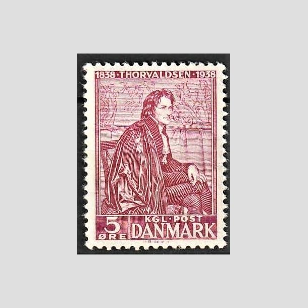 FRIMRKER DANMARK | 1938 - AFA 249 - Bertel Thorvaldsen - 5 re rdlilla - Postfrisk