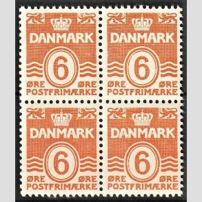 FRIMRKER DANMARK | 1940 - AFA 254 - Blgelinie - 6 re orangegul i 4-blok - Postfrisk