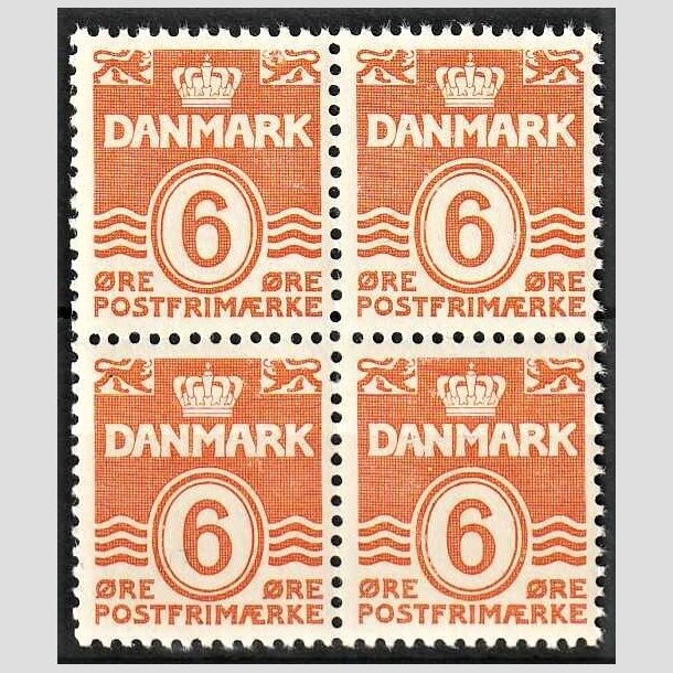 FRIMRKER DANMARK | 1940 - AFA 254 - Blgelinie - 6 re orangegul i 4-blok - Postfrisk