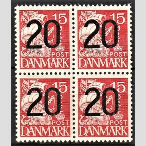 FRIMRKER DANMARK | 1940 - AFA 264 - Provisorier - 20/15 re rd type II (203a) i 4-blok - Postfrisk