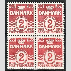 FRIMRKER DANMARK | 1937-40 - AFA 197a - Blgelinie - 2 re rd type II i 4-blok - Postfrisk