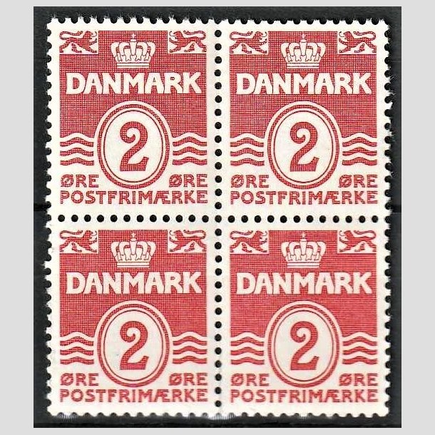 FRIMRKER DANMARK | 1937-40 - AFA 197a - Blgelinie - 2 re rd type II i 4-blok - Postfrisk