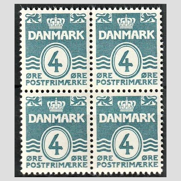 FRIMRKER DANMARK | 1937-40 - AFA 198a - Blgelinie - 4 re bl type II i 4-blok - Postfrisk