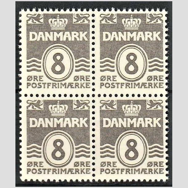 FRIMRKER DANMARK | 1937-40 - AFA 201a - Blgelinie - 8 re gr type II i 4-blok - Postfrisk