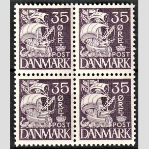FRIMRKER DANMARK | 1937-40 - AFA 207a - Karavel 35 re violet Type II i 4-blok - Postfrisk