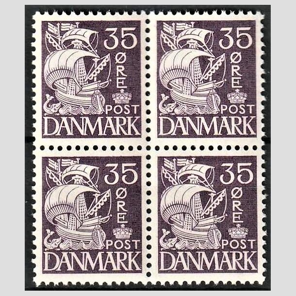 FRIMRKER DANMARK | 1937-40 - AFA 207a - Karavel 35 re violet Type II i 4-blok - Postfrisk