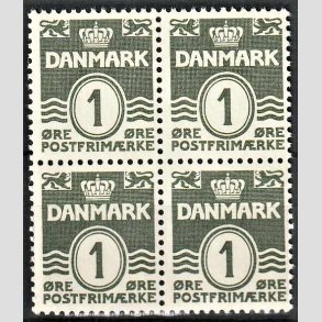 FRIMRKER DANMARK | 1937-40 - AFA 196a - Blgelinie - 1 re grnsort type II i 4-blok - Postfrisk