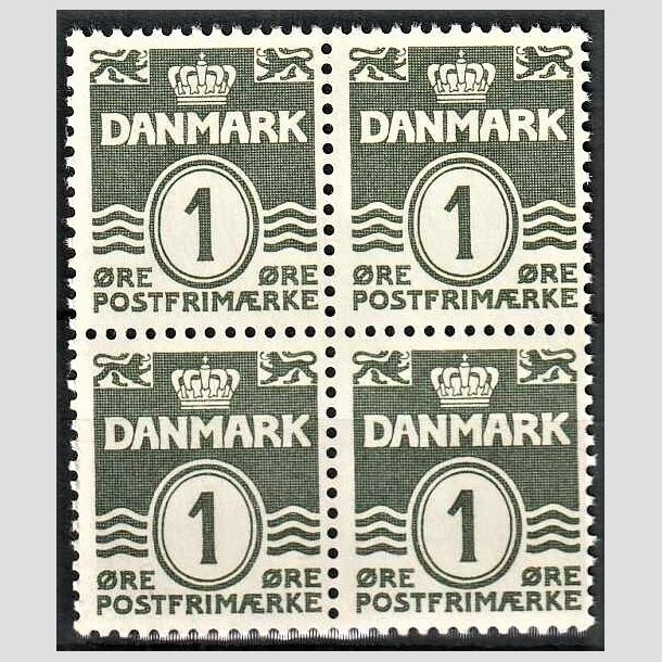 FRIMRKER DANMARK | 1937-40 - AFA 196a - Blgelinie - 1 re grnsort type II i 4-blok - Postfrisk