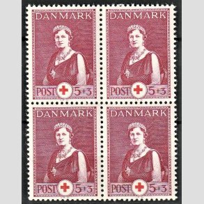 FRIMRKER DANMARK | 1940 - AFA 267 - Dronning Alexandrine Rde Kors - 5 + 3 re vinrd i 4-blok - Postfrisk