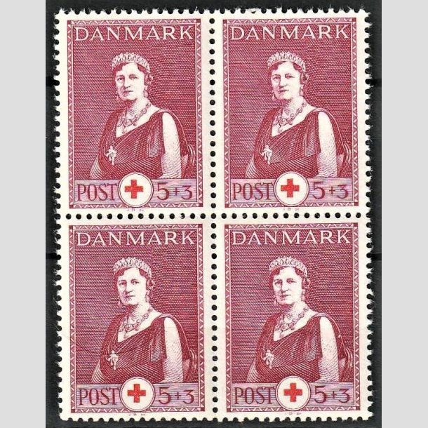 FRIMRKER DANMARK | 1940 - AFA 267 - Dronning Alexandrine Rde Kors - 5 + 3 re vinrd i 4-blok - Postfrisk