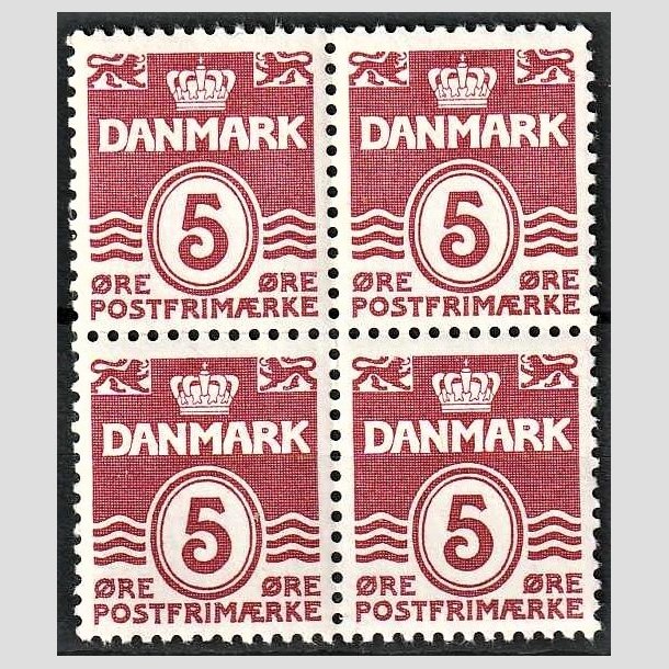 FRIMRKER DANMARK | 1938 - AFA 246 - Blgelinie - 5 re vinrd i 4-blok - Postfrisk