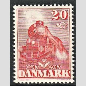 FRIMRKER DANMARK | 1947 - AFA 303a - Den frste danske jernbane 100 r. - 20 re rd type II - Postfrisk
