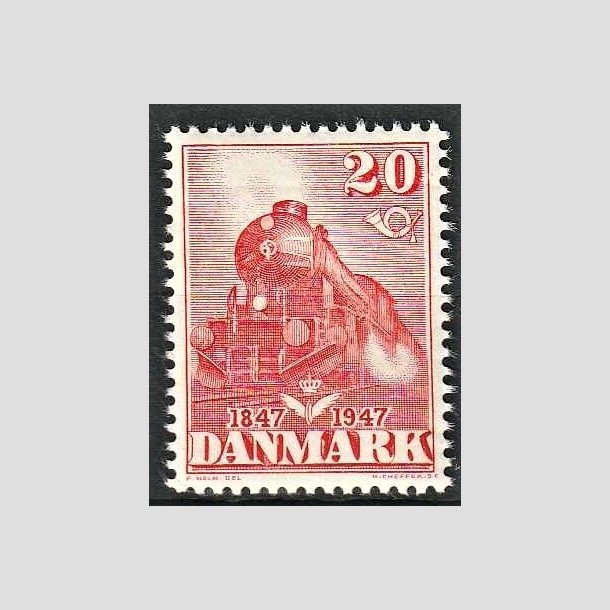FRIMRKER DANMARK | 1947 - AFA 303a - Den frste danske jernbane 100 r. - 20 re rd type II - Postfrisk